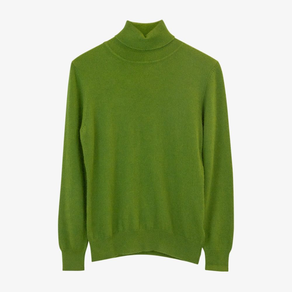 Women Cashmere High-necked Olive-green Sweater