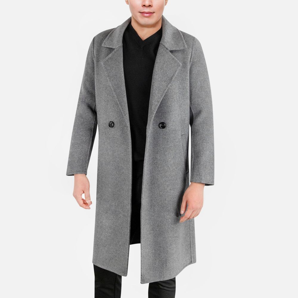 LEEZ Men Wool Coat Grey