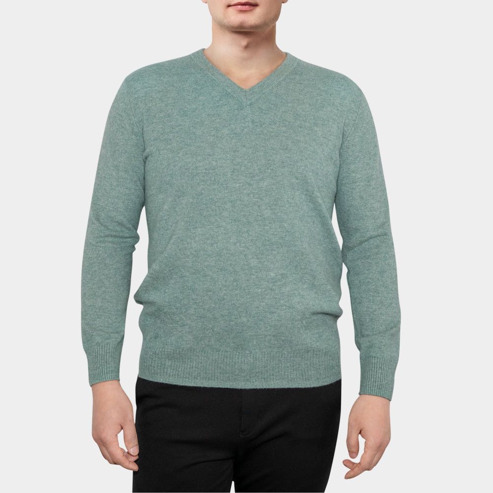 LEEZ Men V-neck Cashmere Sweater Green