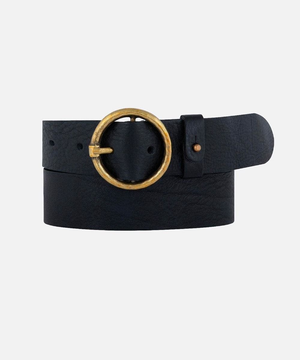 Vintage Gold Round Buckle Leather Belt