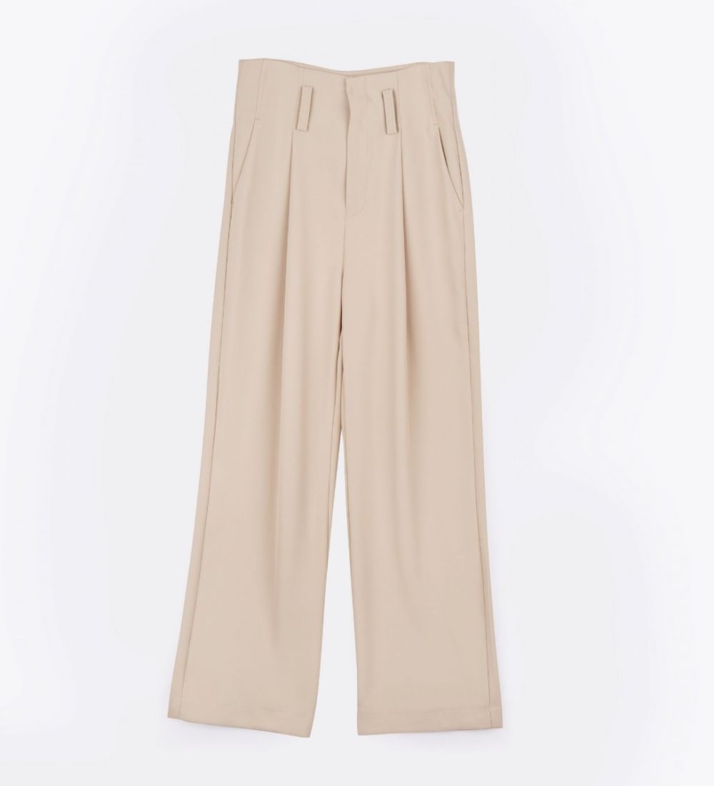 LEEZ Women Wide-Leg Drape Pants - Beige