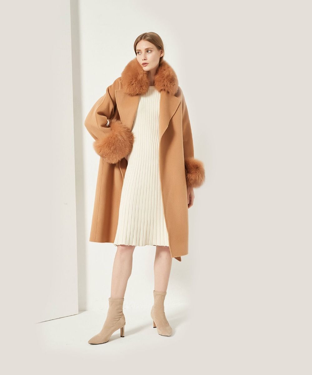 Cashmere Coat with Detachable Fur Collar & Cuffs