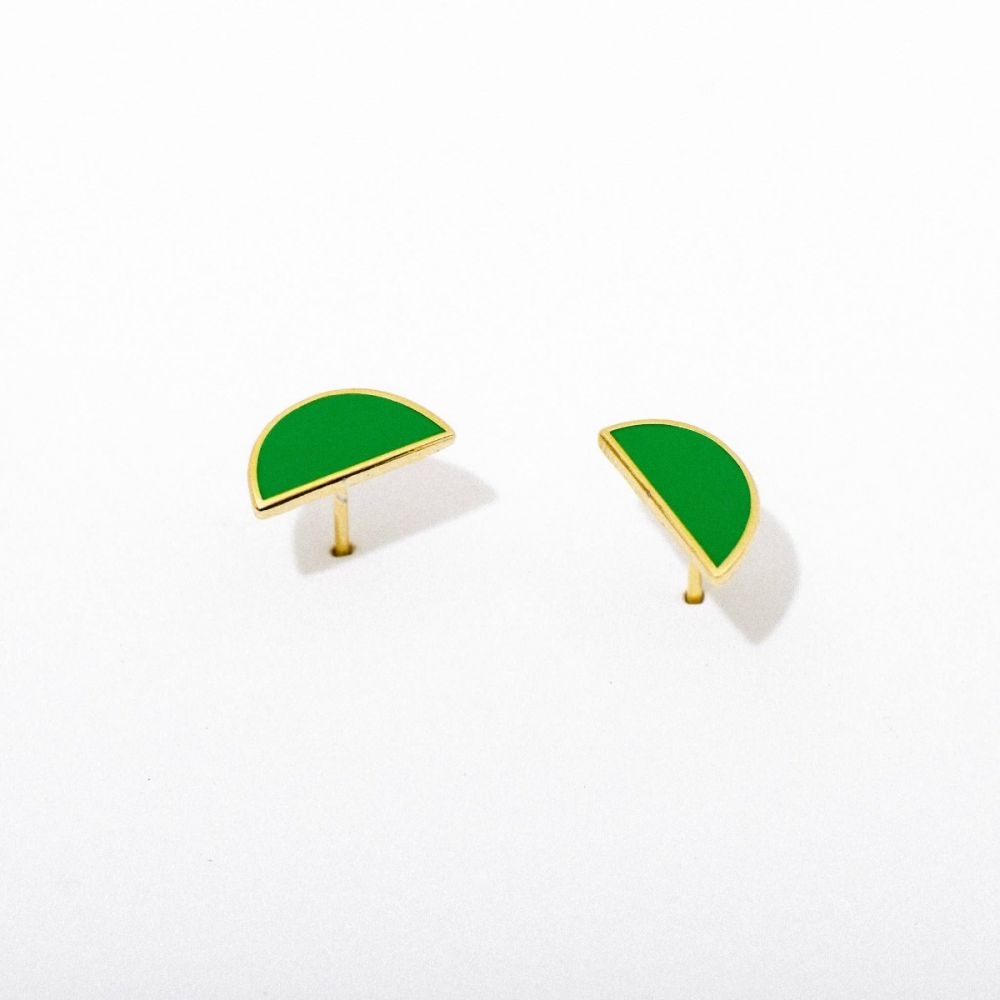 Green Half Circle Post Earrings