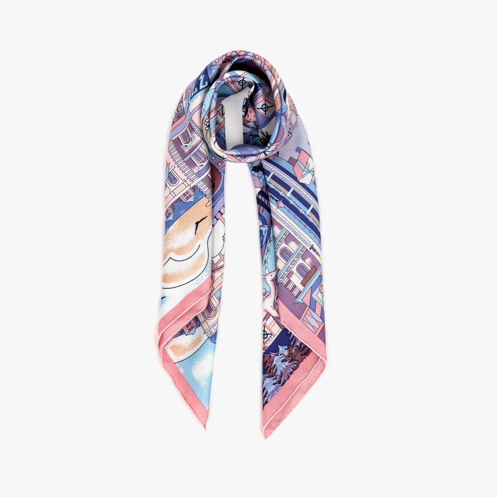 LEEZ La Palace Bleu Print Square Silk Scarf