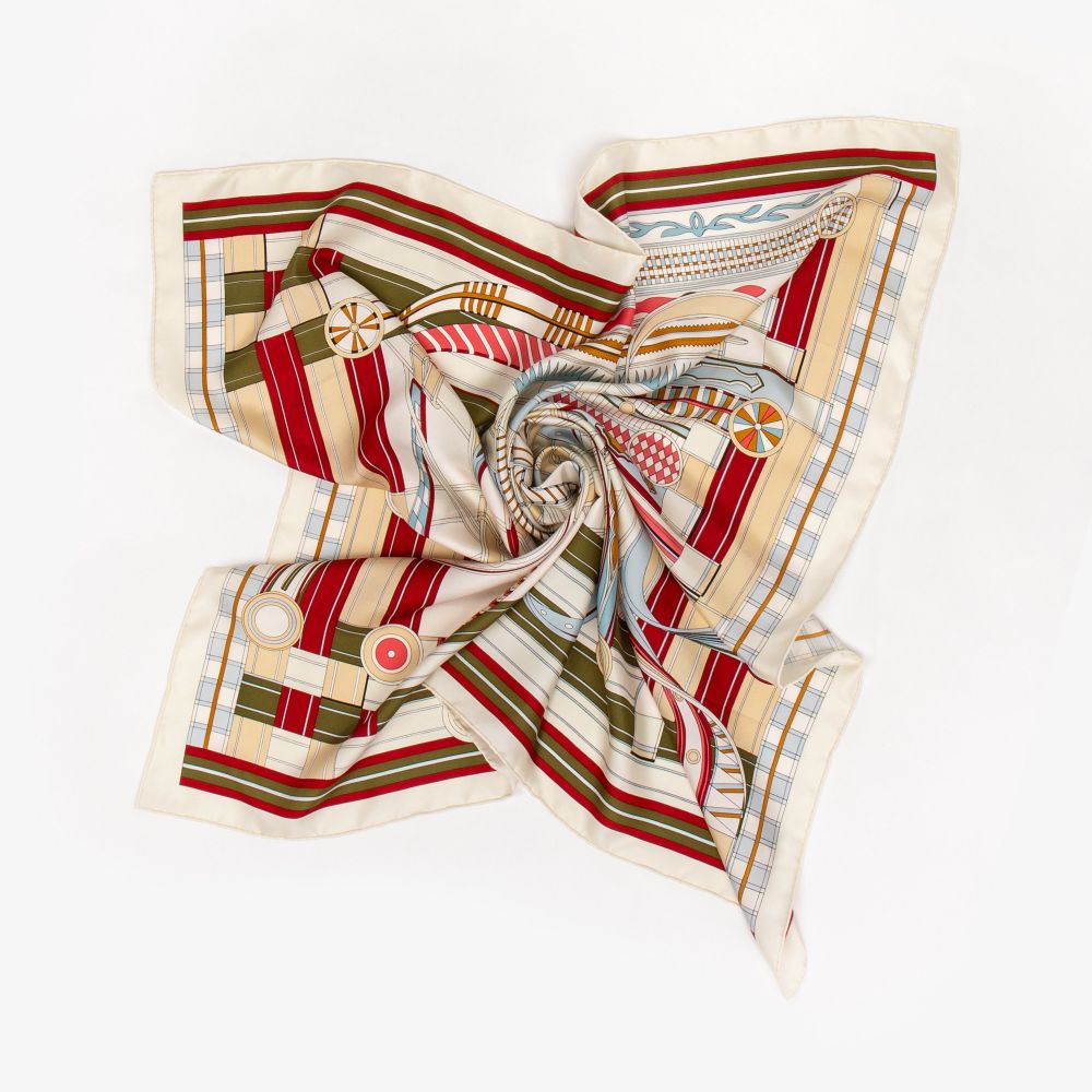 LEEZ La Ceinture Rouge Print Square Silk Scarf