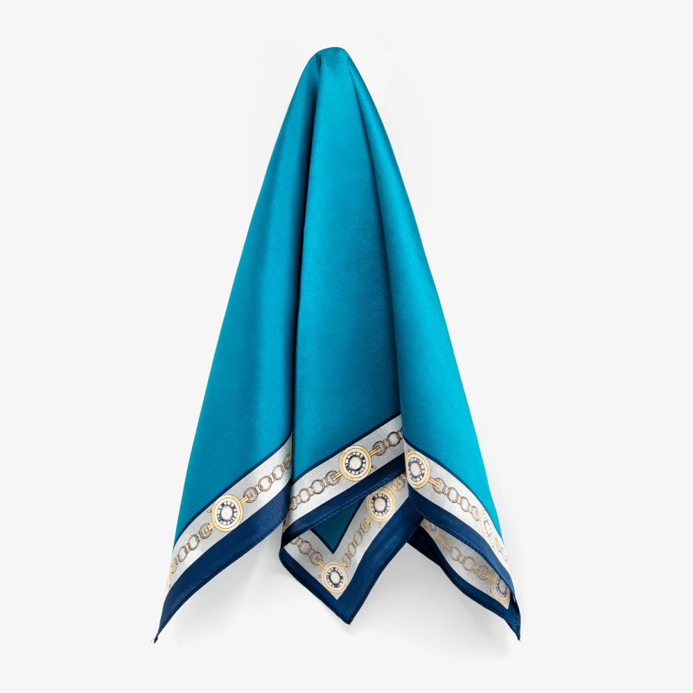 LEEZ Cerulean Chain Square Silk Scarf