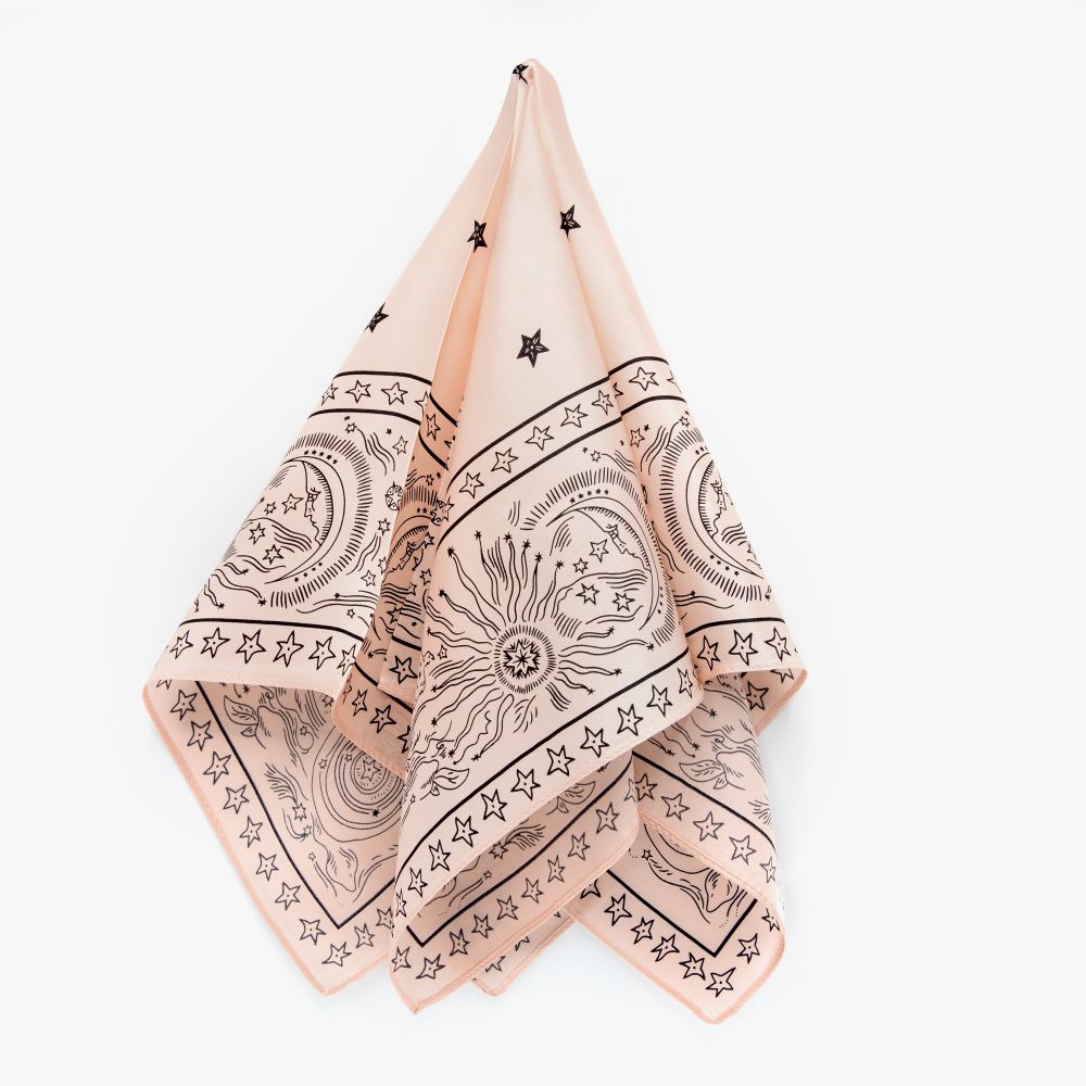 LEEZ Sun Themed Square Silk Scarf - Cantaloupe