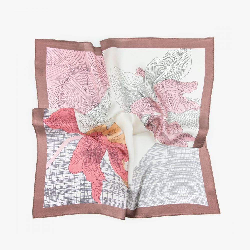 LEEZ Floral Drawing Square Silk Scarf