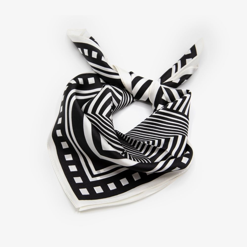 LEEZ Noir Striped Square Silk Scarf