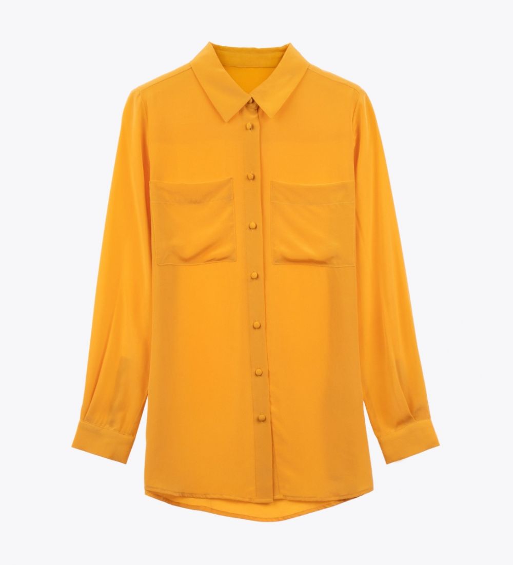 LEEZ Women Silk Shirt Yellow