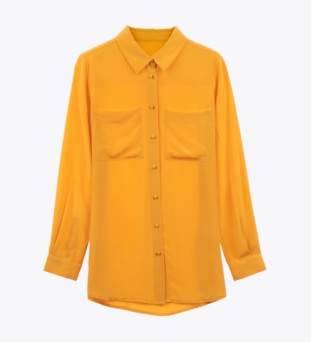 LEEZ Women Silk Shirt Yellow-M
