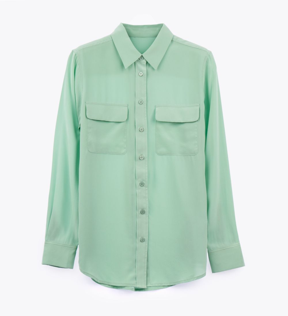 LEEZ Women Mulberry Silk Shirt Mint Green - XS