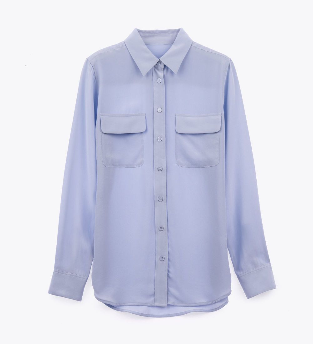 LEEZ Women Mulberry Silk Shirt Light Blue-M