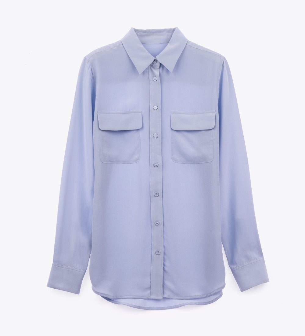 LEEZ Women Mulberry Silk Shirt Light Blue-L