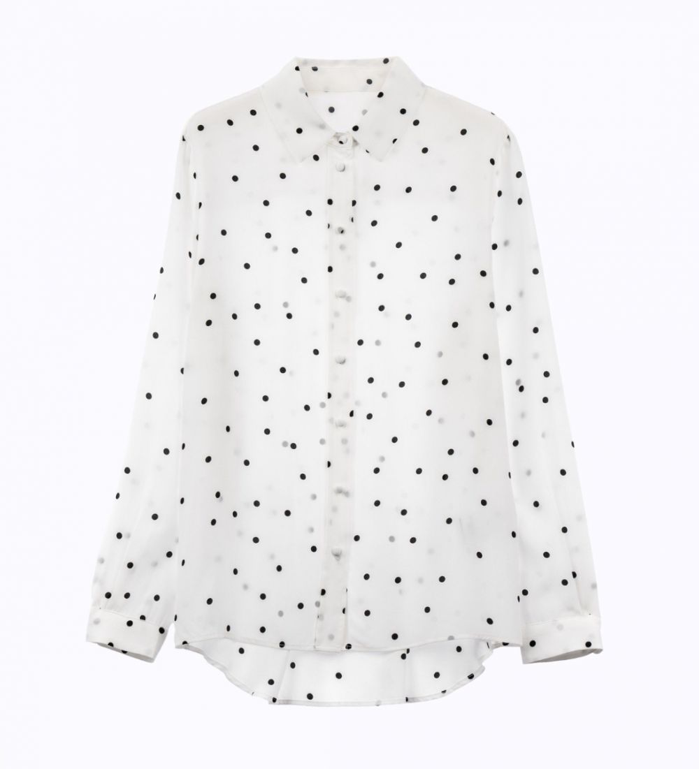 LEEZ Women Mulberry Silk Blouse Polka Dot White/Black