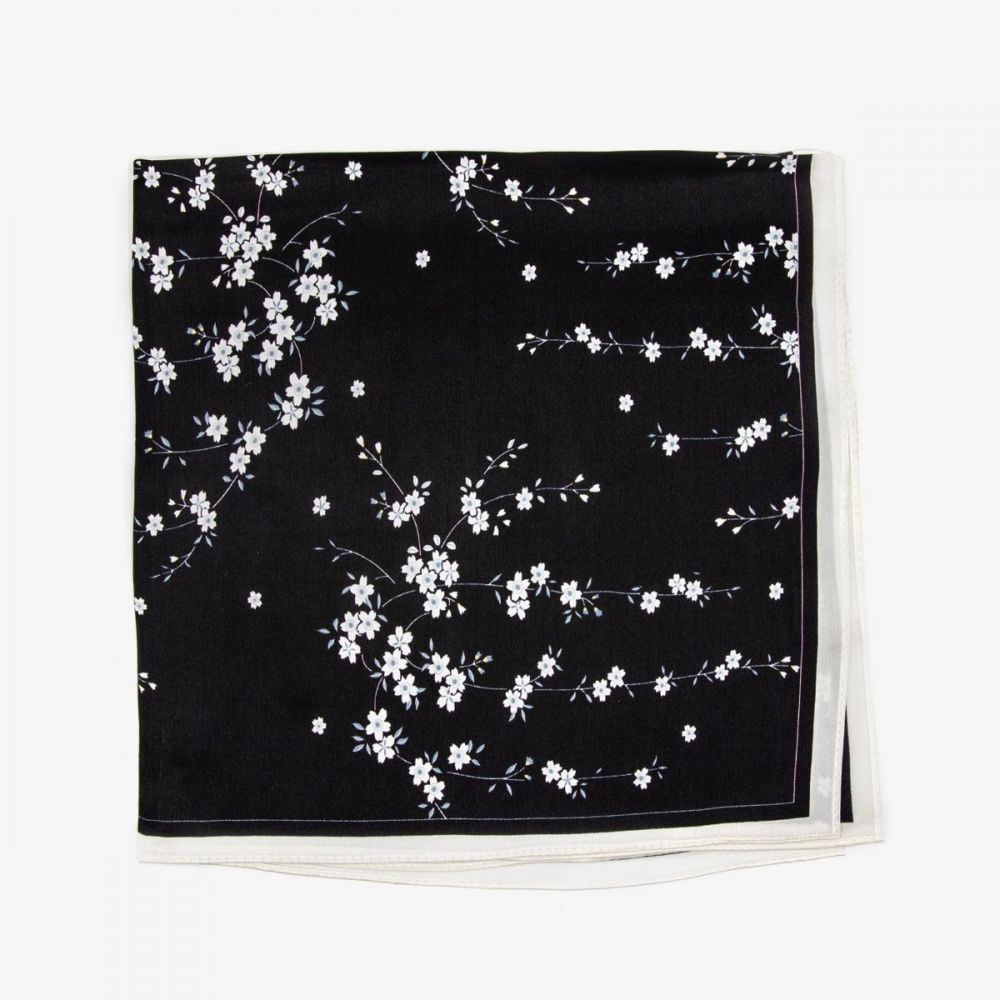 LEEZ Sakura Noir & Blanc Print Square Silk Scarf