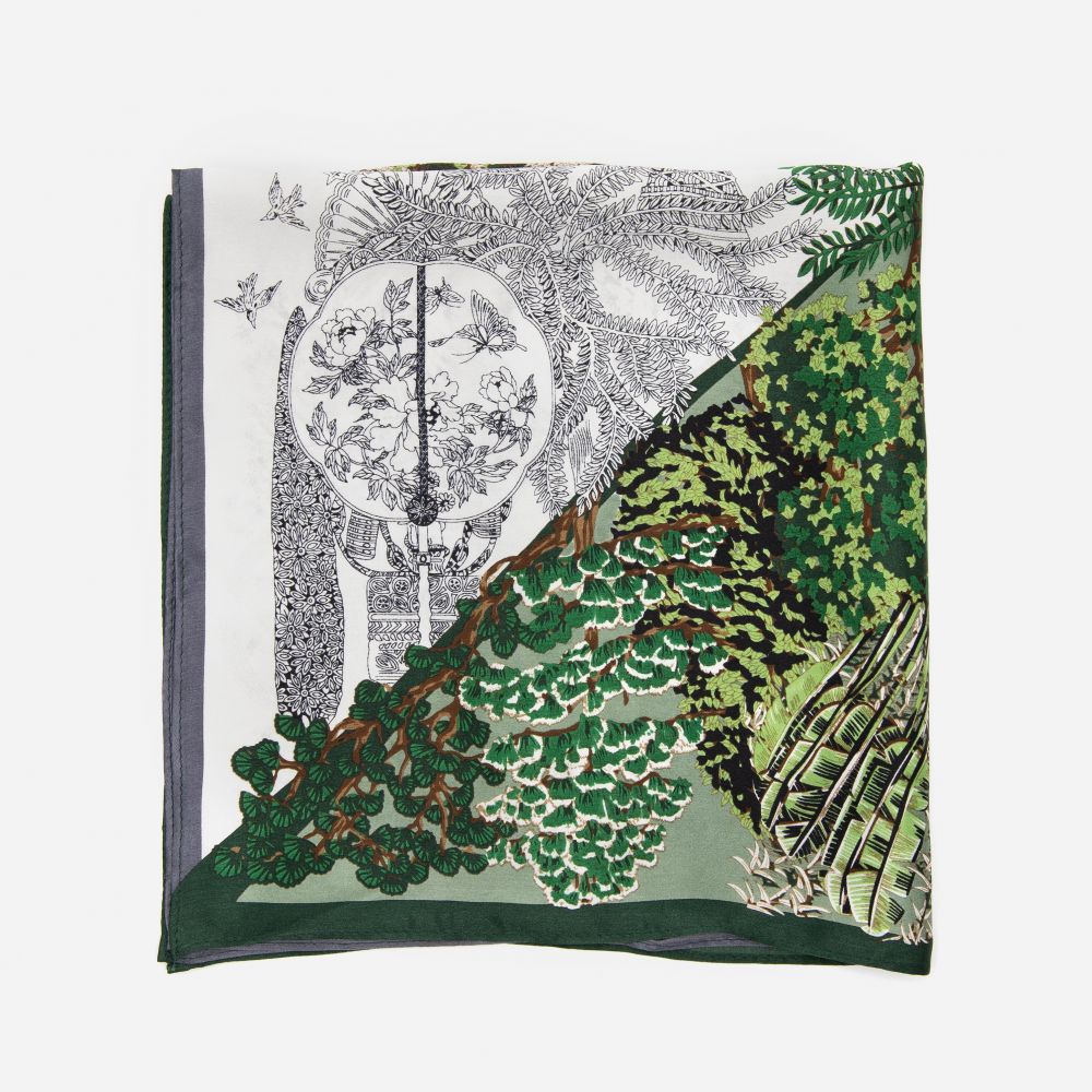 LEEZ Forest Square Silk Scarf - Green