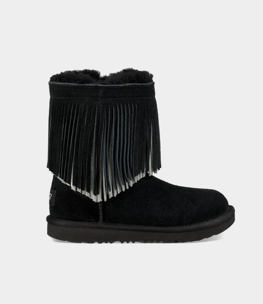 UGG Kid's Classic II Short Fringe - Black - BLACK 