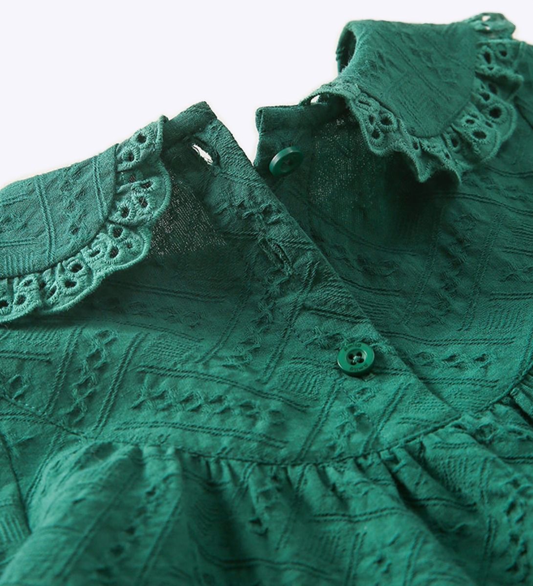 LEEZ Girls Embroidered Cotton Dress Green