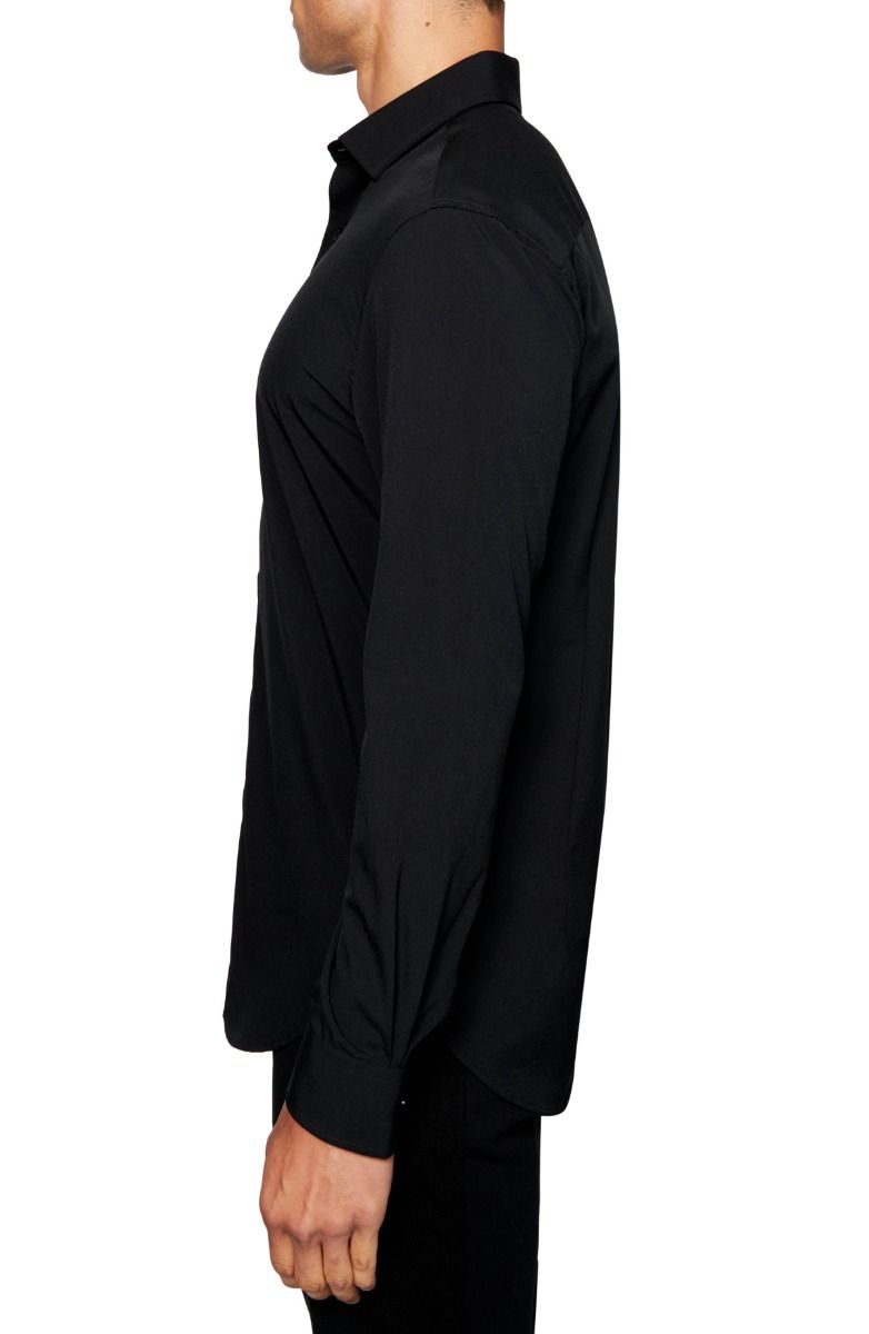 Solid 4-Way Stretch Slim Fit Dress Shirt - Black