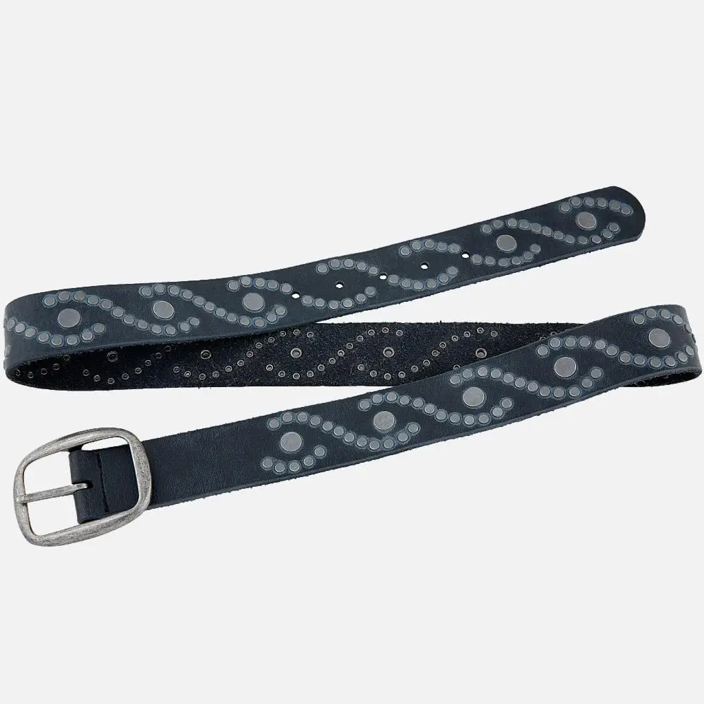 Women's Studded Leather Belt | Antique Silver Studs