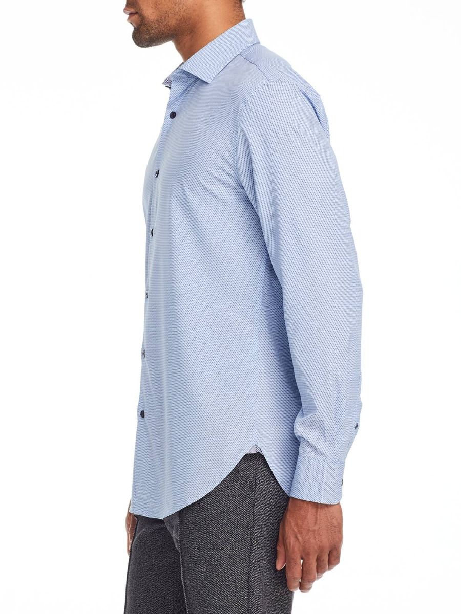 Broken Stripe 4-Way Stretch Slim Fit Dress Shirt - Blue