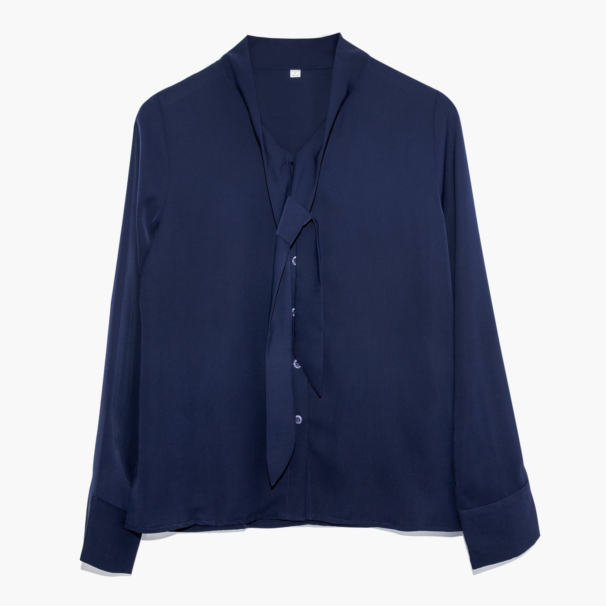 Leez Women Chiffon Blouse Tie Neck Navy