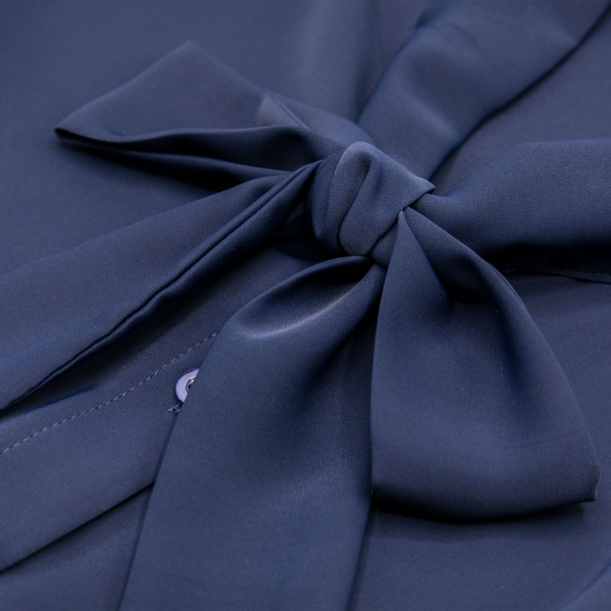 Leez Women Chiffon Blouse Tie Neck Navy