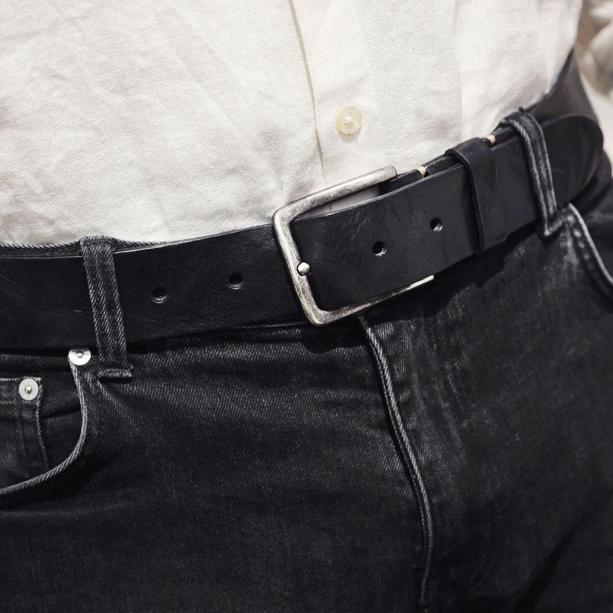 Men's Full Grain Silver Buckle Leather Belt