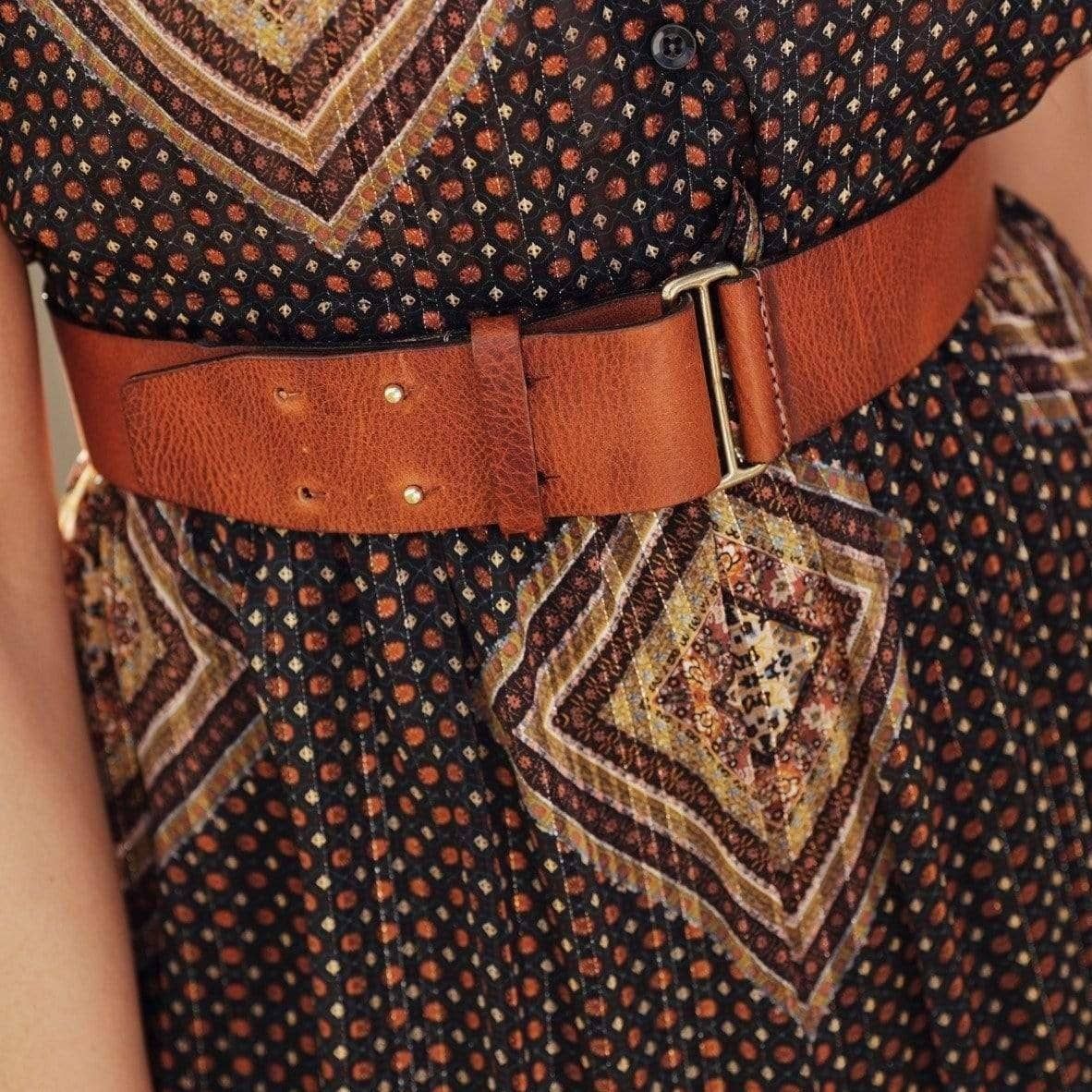 Women's Wide Leather Waist Belt | Double Prong Closure