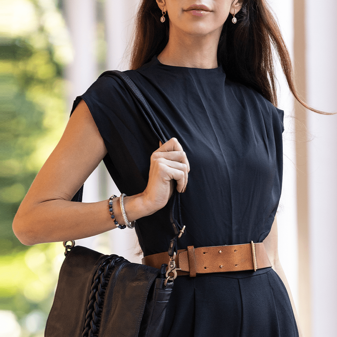 Women's Wide Leather Waist Belt | Double Prong Closure
