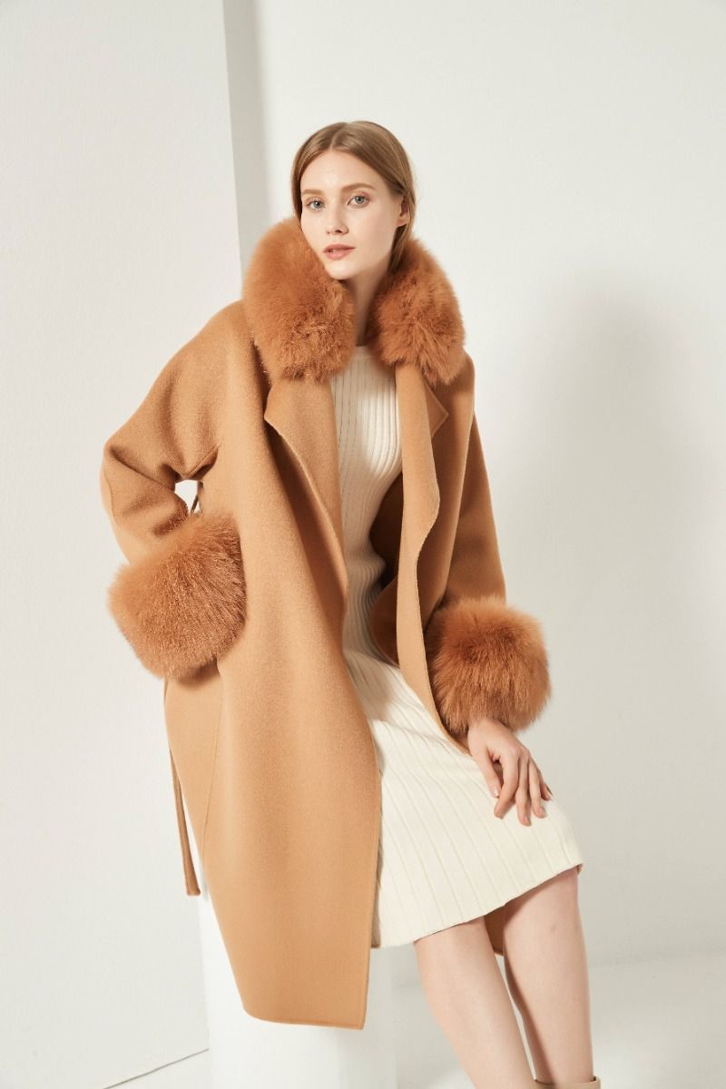Cashmere Coat with Detachable Fur Collar & Cuffs