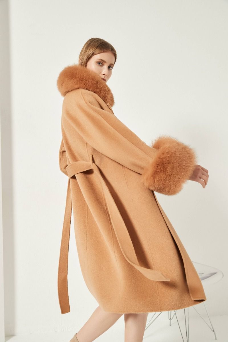 Cashmere Coat with Detachable Fur Collar & Cuffs