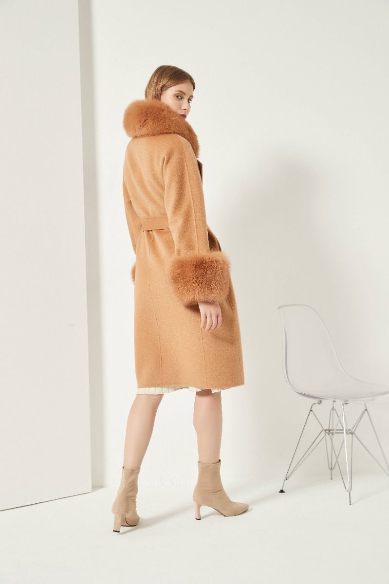 Cashmere Coat with Detachable Fur Collar & Cuffs