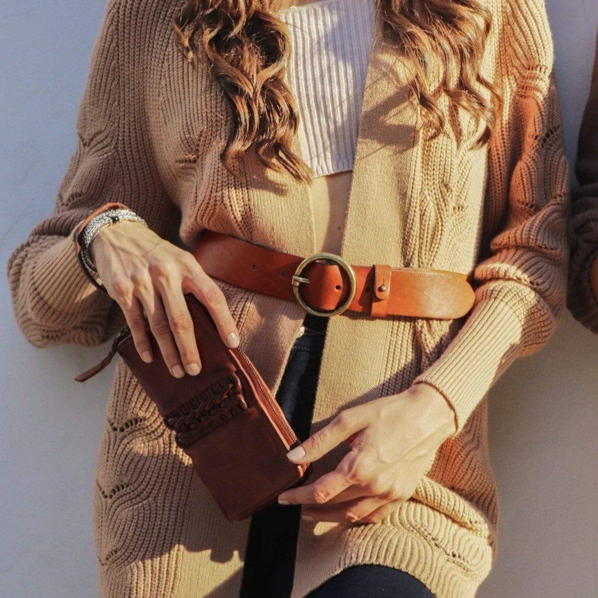 Vintage Gold Round Buckle Leather Belt