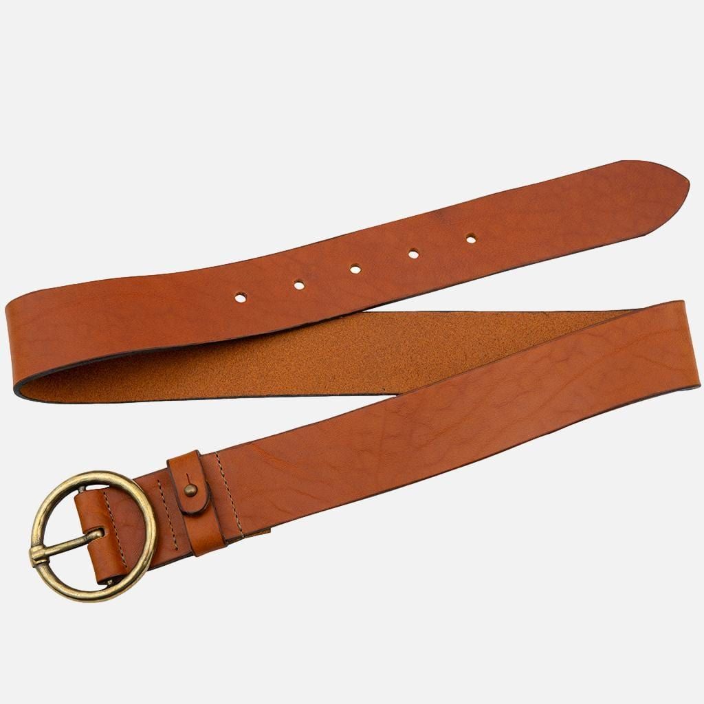 Vintage Gold Round Buckle Leather Belt