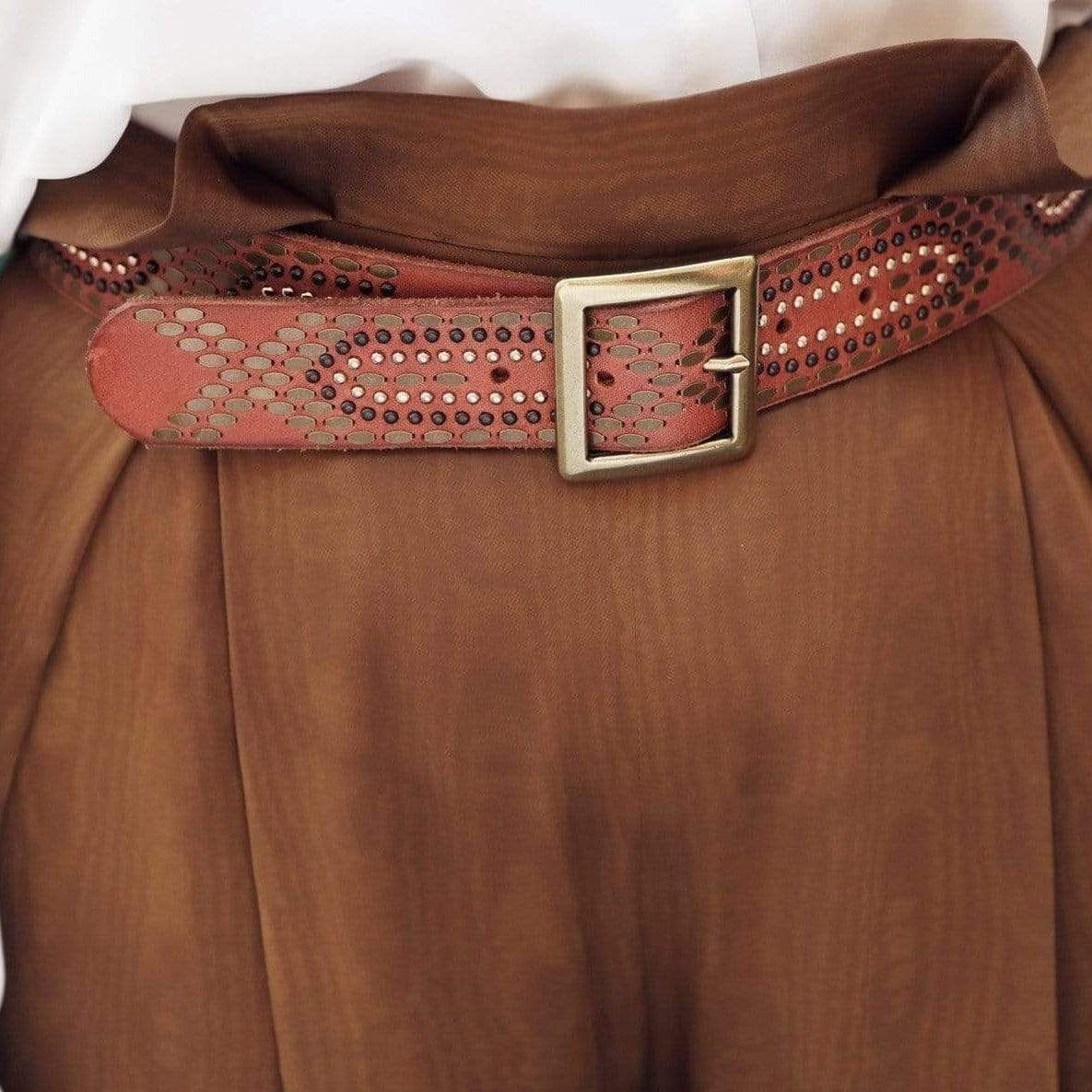Studded Leather Belt with Square Buckle