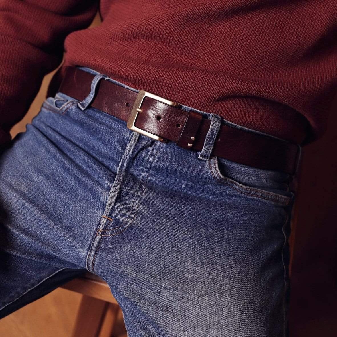 Full Grain Leather | Matt Gold Squared Buckle