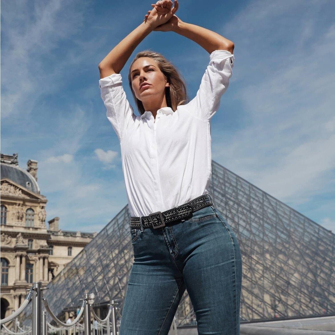 Studded Leather Belt with Square Buckle - 40029 Ezra