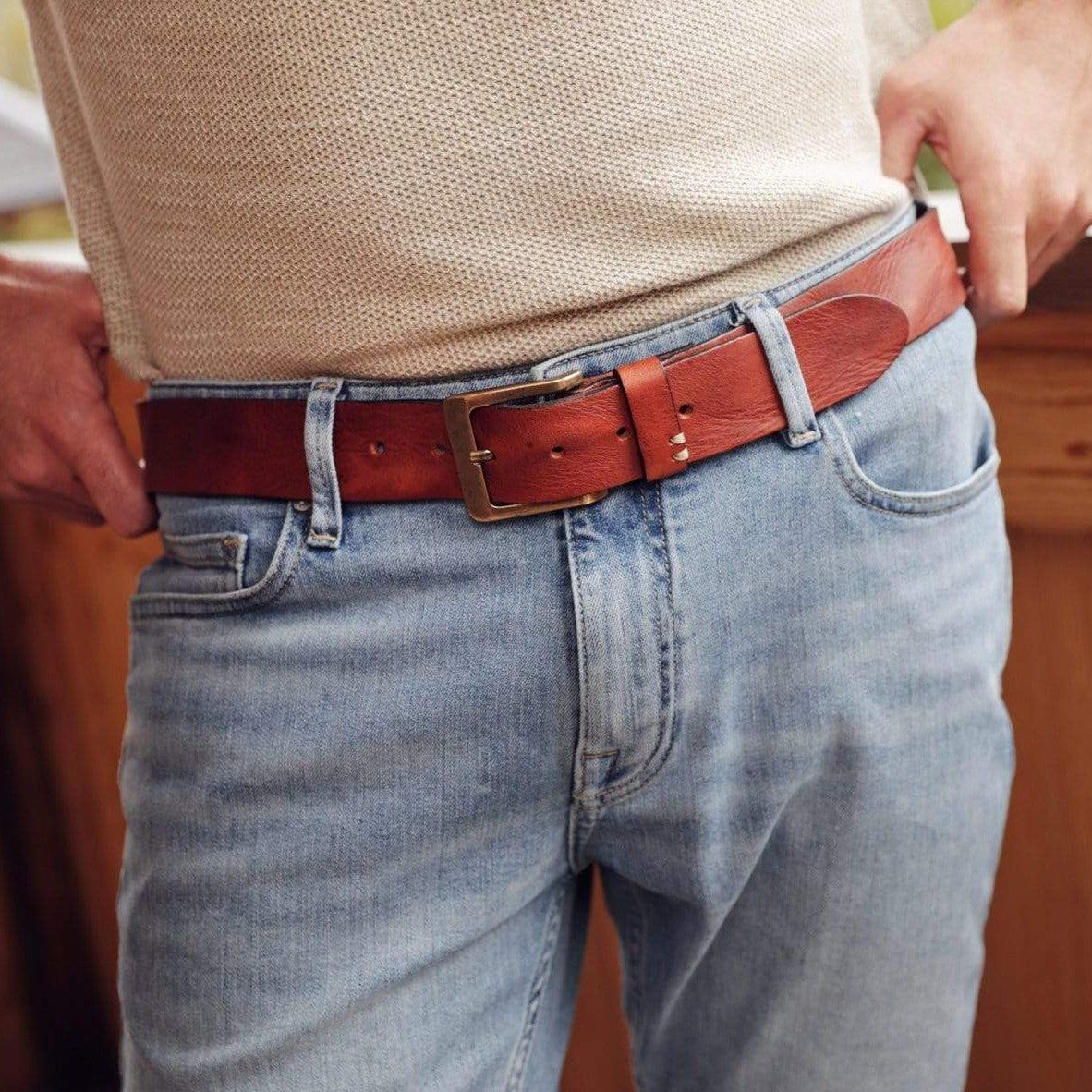 Full Grain Leather | Matt Gold Squared Buckle