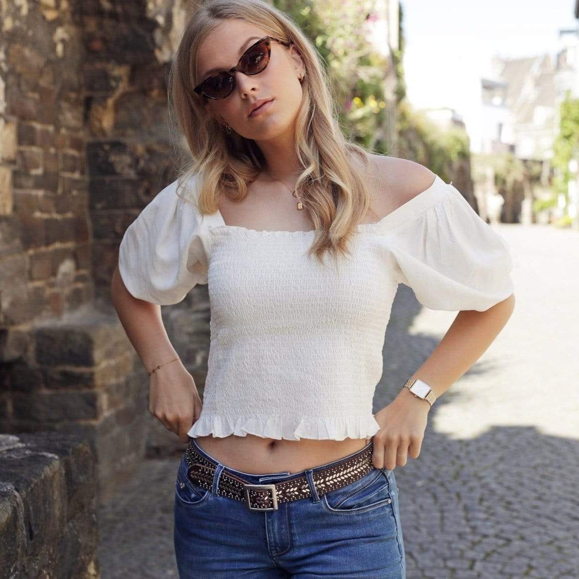 Studded Leather Belt with Square Buckle - 40029 Ezra