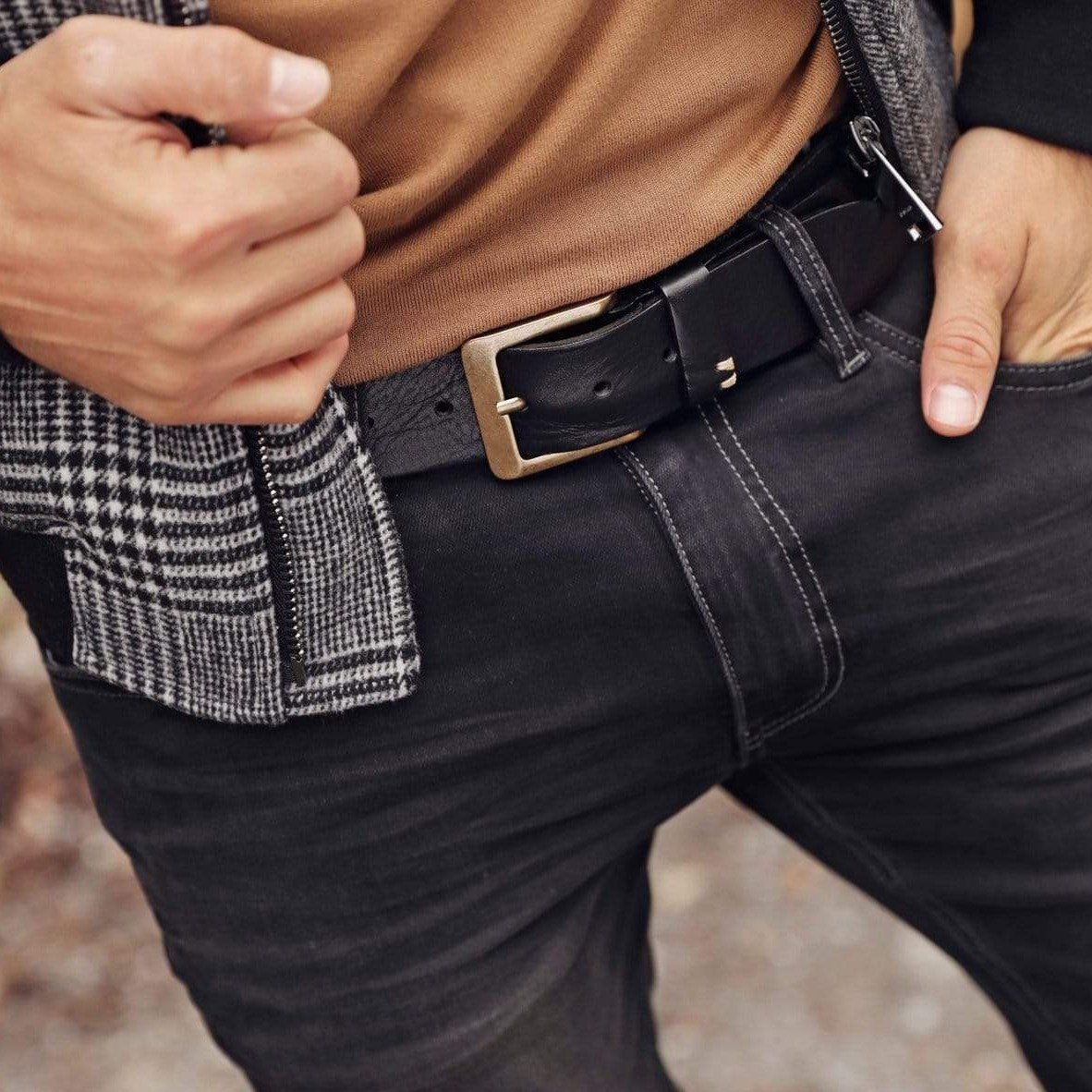 Full Grain Leather | Matt Gold Squared Buckle