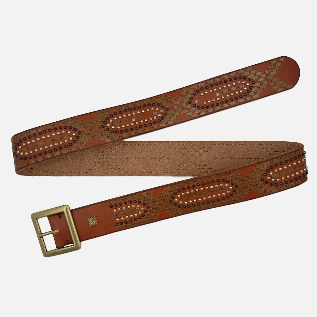 Studded Leather Belt with Square Buckle