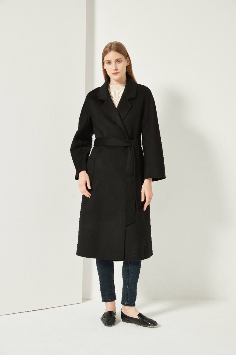Cashmere Coat with Detachable Fur Collar Black