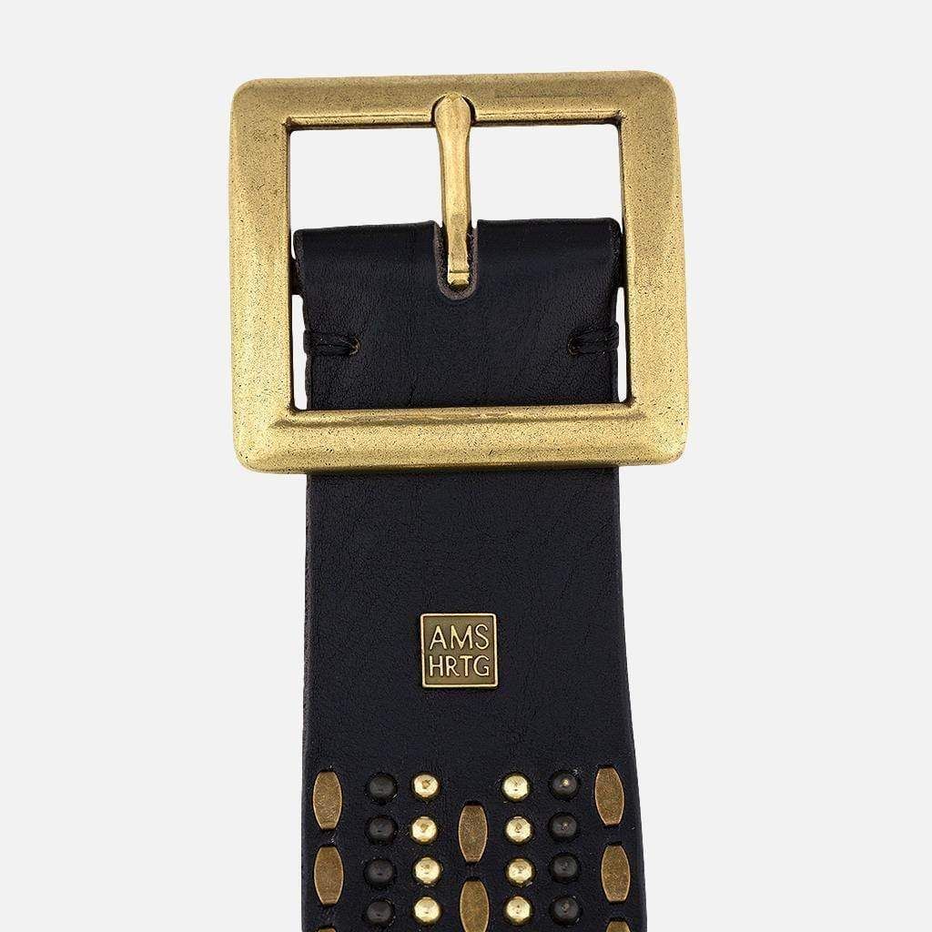 Studded Leather Belt with Square Buckle