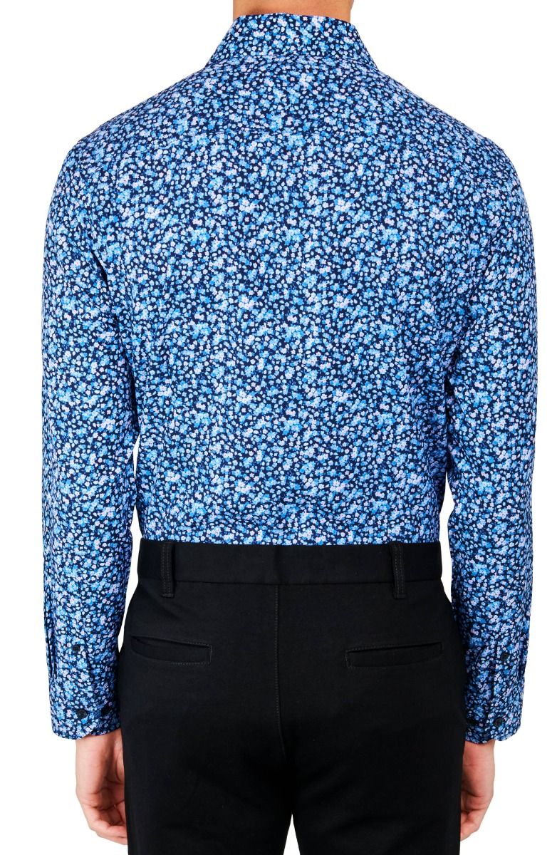Floral 4-Way Stretch Slim Fit Dress Shirt - Navy