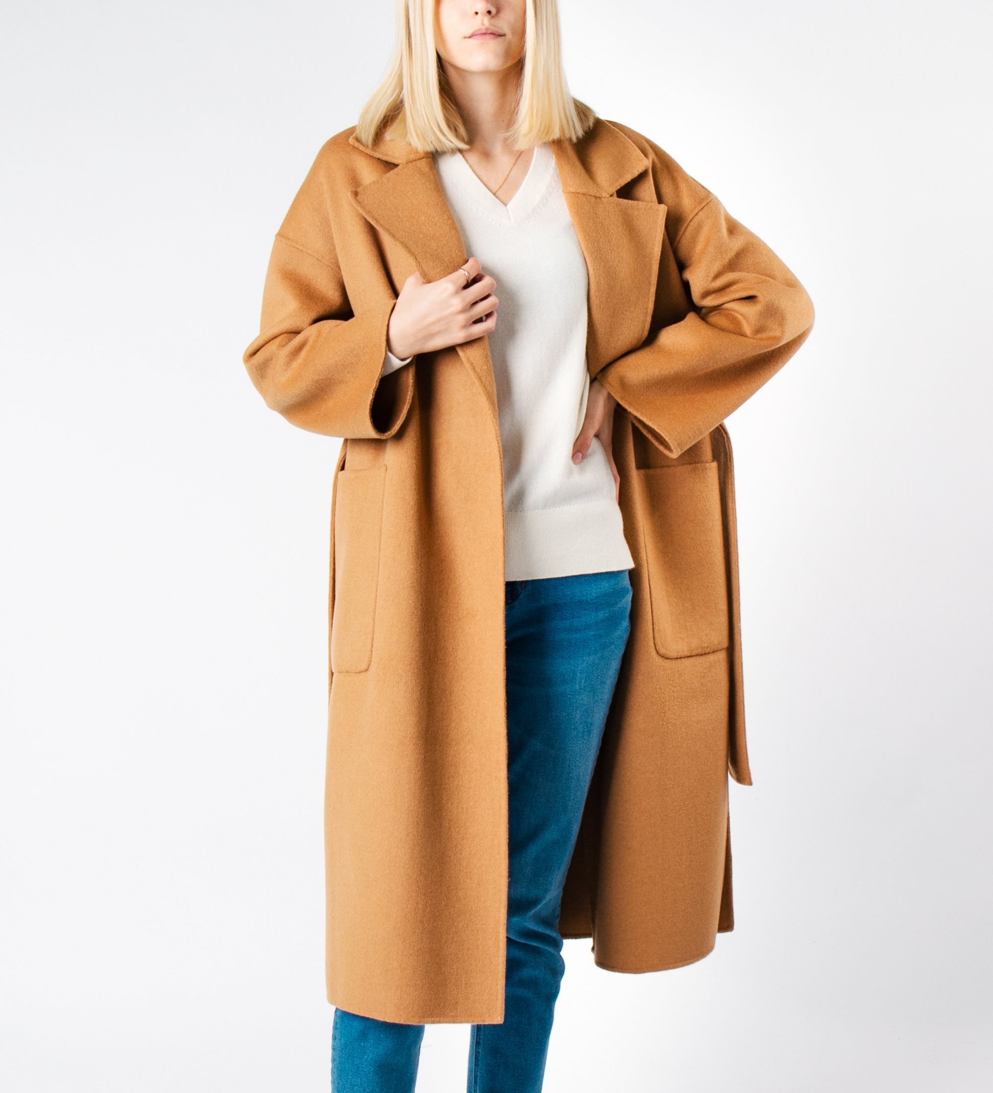 LEEZ Women Double Face Wool Coat Camel