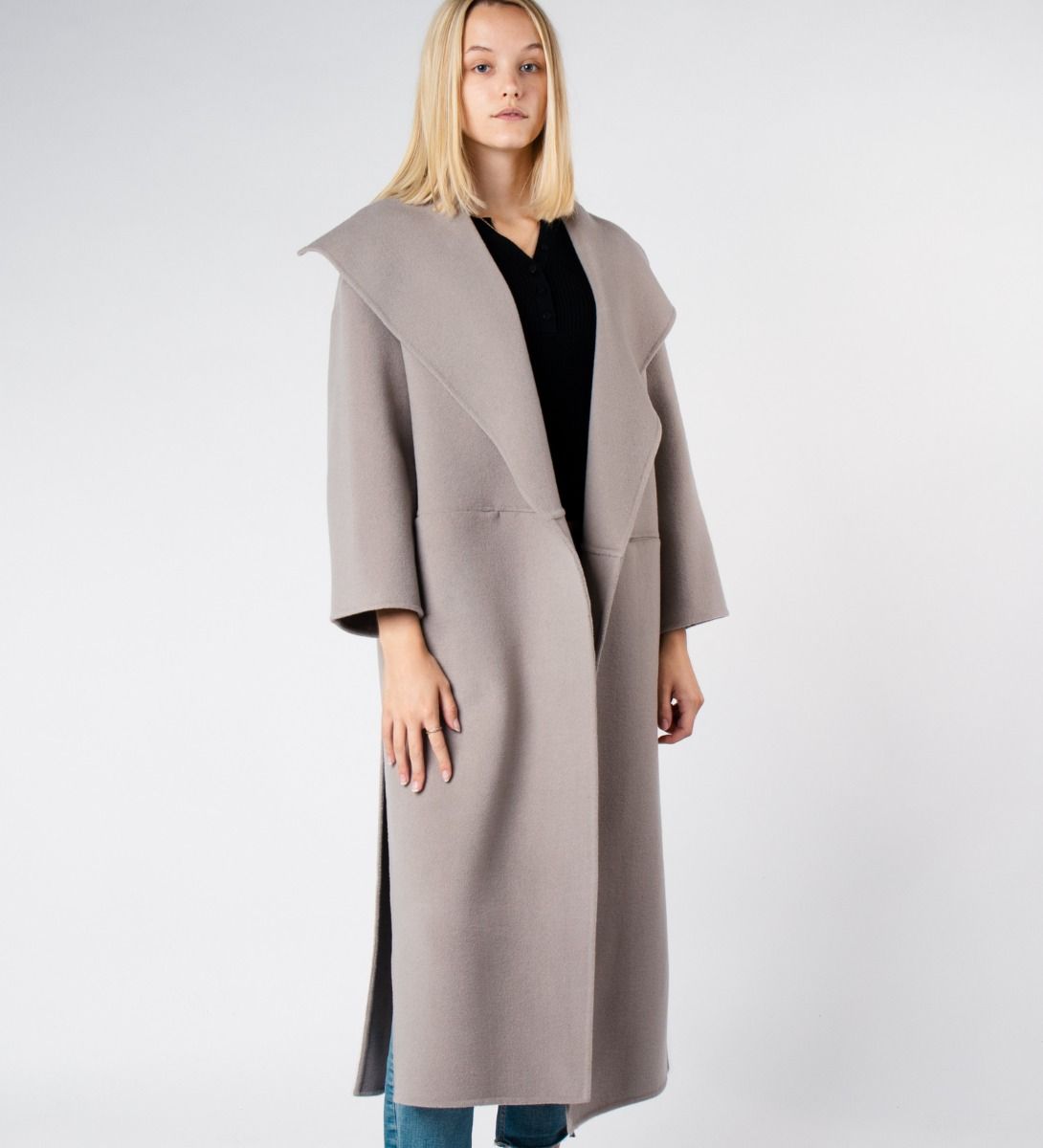LEEZ Women Double Face Wool Cashmere Coat Gray