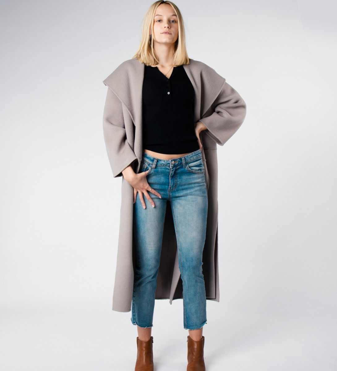 LEEZ Women Double Face Wool Cashmere Coat Gray