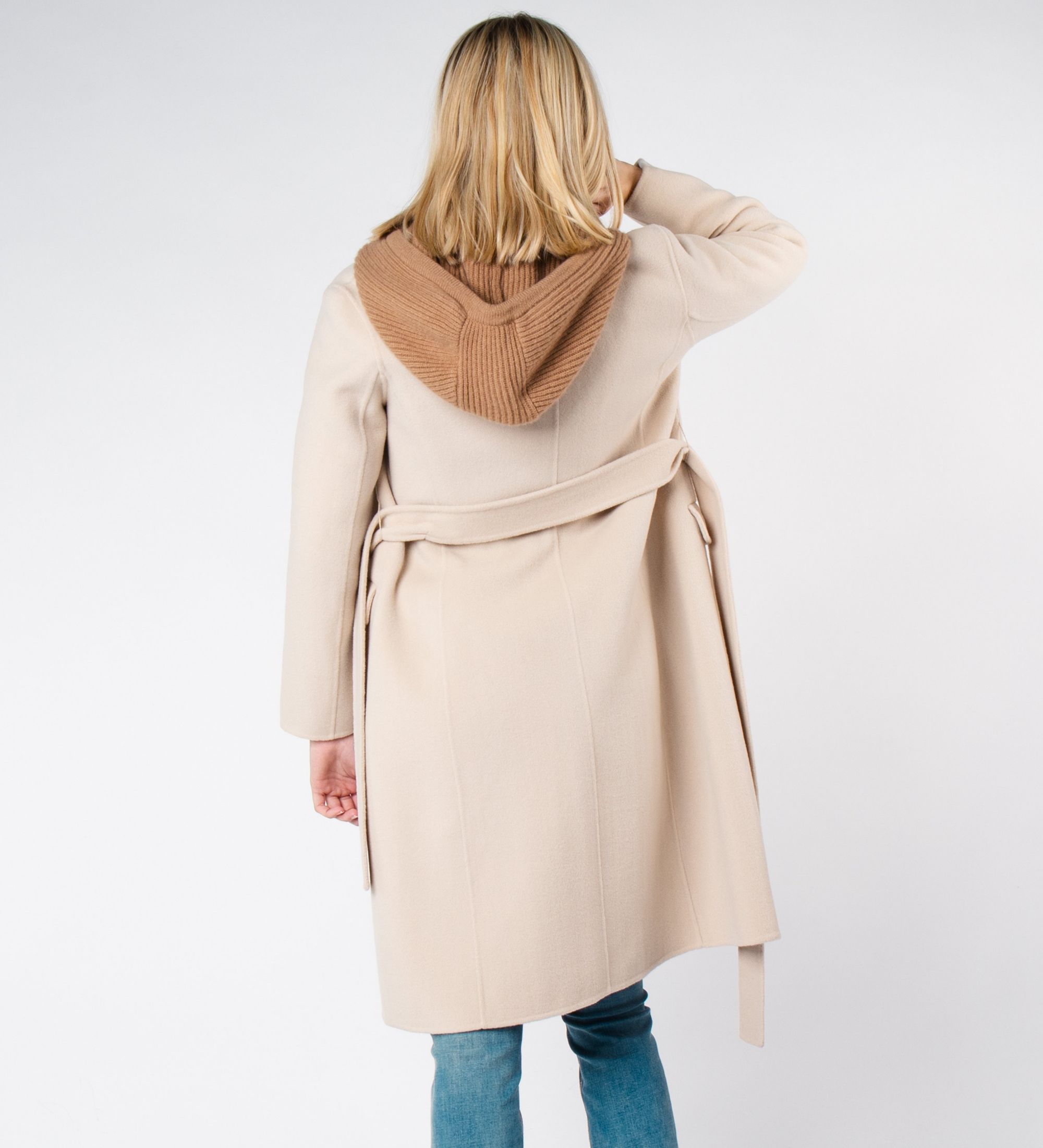 LEEZ Women Belted Double Face Wool Coat - Beige